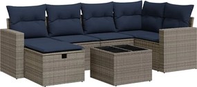 vidaXL 7 részes szürke polyrattan kerti ülőgarnitúra párnákkal