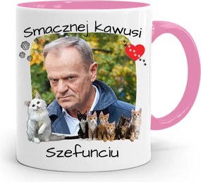 Donald Tusk Rózsaszín Bögre Platform Ajándék fényképes nyomtatással