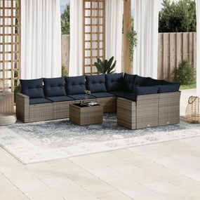 10 részes szürke polyrattan kerti ülőgarnitúra párnával