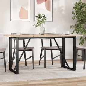 Tömör fenyőfa és acél étkezőasztal O-vázzal 140x80x75,5 cm