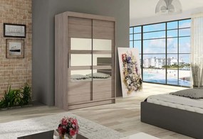 MIAMI V tolóajtós ruhás szekrény tükörrel, 120x200x58, sonoma