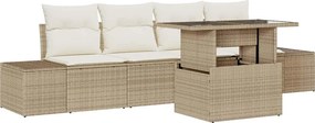vidaXL Kanapé Szett párnával 5 pcs Beige és krém polirattan