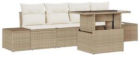 vidaXL Kanapé Szett párnával 5 pcs Beige és krém polirattan