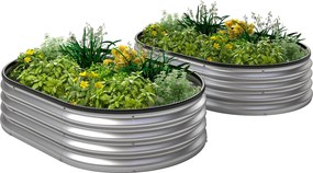 Outsunny 2 db fém emelt ágyás, 135 x 90 x 30 cm — ovális, nyitott aljú virágládák gumiperemmel, védőkesztyűvel | Aosom