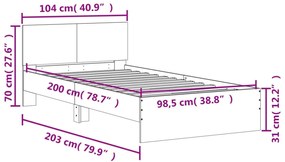 betonszürke szerelt fa ágykeret fejtámlával 100x200 cm