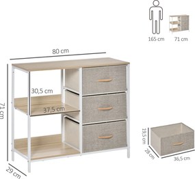 HOMCOM 3 fiókos tárolószekrény, 2 polccal és 1 nagy asztallappal - 80 x 29 x 71 cm - bézs | Aosom
