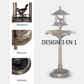 Outsunny Madárfürdő Etető és Cserepes Virágtartó 3 az 1-ben Ø 50 x 113H cm műanyag Antik Bronz | Aosom