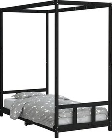 vidaXL fekete tömör fenyőfa gyerekágykeret 90 x 190 cm