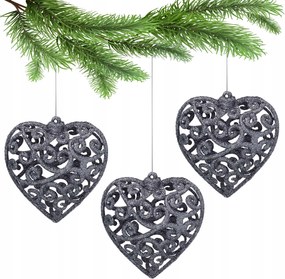 Antracit szív karácsonyfadísz, áttört gömb szett 10,5 cm, 3 db