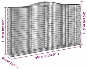 6 db íves horganyzott vas gabion kosár 400x50x220/240 cm
