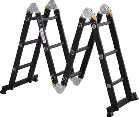 DURHAND Többfunkciós Összecsukható Létra Lépcső Kereszt 5 az 1-ben Hordozható 2 Platform Lappal Csúszásgátló Talppal Alumínium Zsanérokkal 150 kg 370x