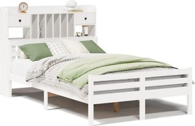 vidaXL fehér tömör fenyőfa könyvespolcos ágy matrac nélkül 135x190 cm