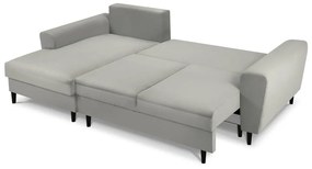 Világosszürke kordbársony kinyitható tárolóhelyes sarokkanapé (bal oldali-heverő résszel) Kyoto – Cosmopolitan Design