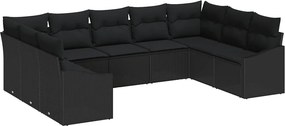 vidaXL Kanapé Szett párnával 9 pcs Fekete polirattan