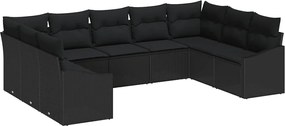 vidaXL Kanapé Szett párnával 9 pcs Fekete polirattan