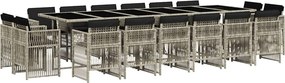 vidaXL 17 részes szürke polyrattan kerti étkezőgarnitúra párnákkal
