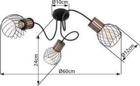 Globo 54013-3 Mennyezeti lámpa fém fekete-arany színű, fém rácsos búrával. Ø:600, H:240, exkl. 3xE27 40W 230V