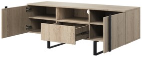 Verica 150 cm-es TV-szekrény nyitott polccal - szivacsos tölgy / fekete lábak