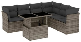 7 részes szürke polyrattan kerti ülőgarnitúra párnákkal