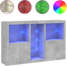 vidaXL betonszürke tálalószekrény LED-világítással 162 x 37 x 100 cm