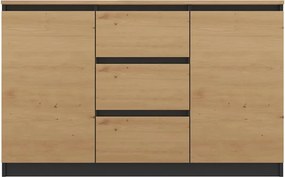 MIX 2D3S/BA komód, 120x75x40 cm, antracit-tölgy (tölgy komódtetővel)
