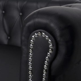 2 személyes fekete műbőr Chesterfield kanapé