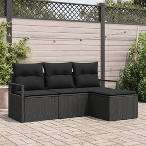 Kerti Kanapé Szett 4 pcs Fekete Poli rattan és porfestett acél