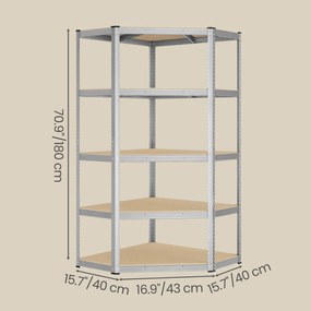 SONGMICS fém sarokpolc, 5 szintes, 875 kg teherbírás, 180 x 90 x 90 cm