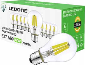 10x Led izzó filament E27 A60 6W fehér Hideg retro Clear Led szett