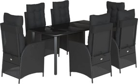 vidaXL 7 részes fekete polyrattan kerti étkezőgarnitúra párnával