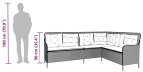 barna polyrattan L-alakú kerti kanapé párnákkal