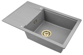 SINK Quality Mosogató minőségi Ferrum New 8010, 1 kamrás gránit mosogató 800x500x210 mm + arany szifon, szürke, SKQ-FER.8010.G.XG