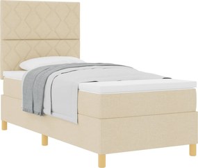 vidaXL Boxrugós ágy matracmal fejtámlával Krém 100 x 200 cm szövet