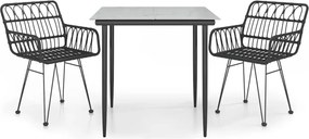 vidaXL 3 részes fekete polirattan kerti étkezőgarnitúra