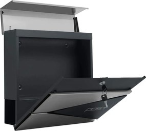 Modern postaláda újságtartóval 10,5x37x37 cm, antracit és ezüst