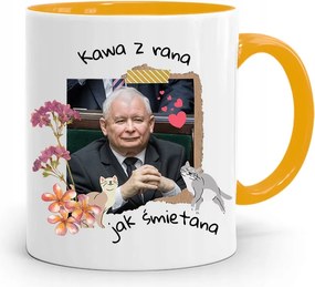 Sárga Vicces Bögre Jaroslaw Kaczynski felirattal, fényképpel