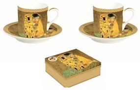 Porcelán eszpresszócsésze+alj 2 személyes, 75ml, dobozban, Klimt: The Kiss