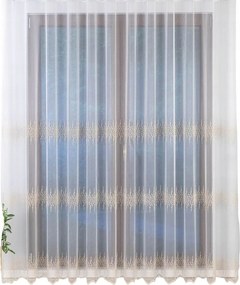 Kész függöny bézs szalagos díszítéssel, fehér, bézs hímzéssel 550X255