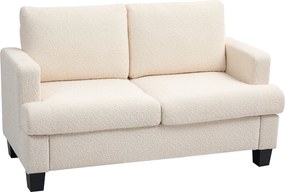 HOMCOM 2-Személyes Modern Stílusú Kanapé 140 cm Levehető Háttámlás Párnákkal és Karfákkal, Mini Kanapé Hálószobába, Lakásba, Kis Terekbe, Bézs | Aosom
