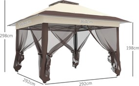 Outsunny Kültéri Kert Pavilon Összecsukható Pavilon 3.6x3.6m Dupla Tető Acél Poliészter Szúnyoghálóval + Kerekes Szállítótáskával Khaki Barna | Aosom