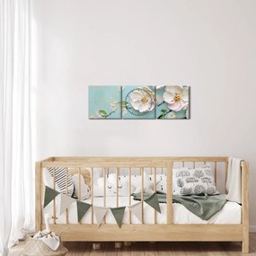 Kép - Virágok kék háttéren (órával) (90x30 cm)