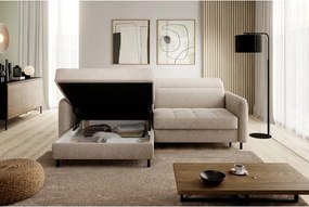 Bézs zsenília kinyitható-tárolóhelyes sarokkanapé (bal oldali-heverő résszel) Gomsi – ELTAP