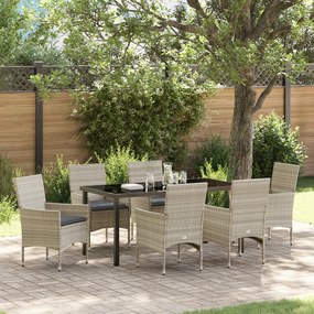 Kert étkező szett párnával 7 pcs Világosszürke Poli rattan