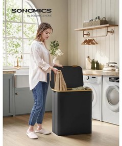 SONGMICS szennyeskosár fedéllel – 3 rekeszes ruhagyűjtő, 150 L űrtartalommal fekete színben