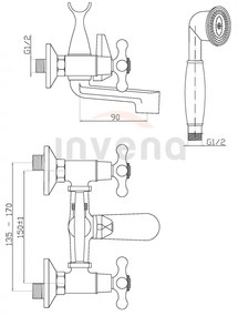 Invena Roma, kád csaptelep kézizuhany készlettel, króm, INV-BW-21-00S-L