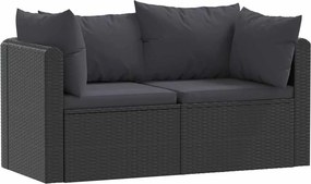 vidaXL 2-részes fekete polyrattan kerti ülőgarnitúra párnákkal