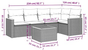 6 részes fekete polyrattan kerti ülőgarnitúra párnákkal