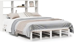 vidaXL fehér tömör fa könyvespolcos ágy matrac nélkül 160 x 200 cm
