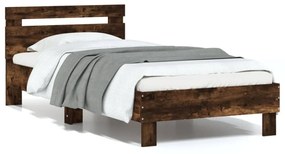 füstös tölgy színű szerelt fa ágykeret fejtámlával 90 x 190 cm