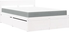 vidaXL fehér tömör fenyőfa ágy fiókokkal és matraccal 140 x 190 cm